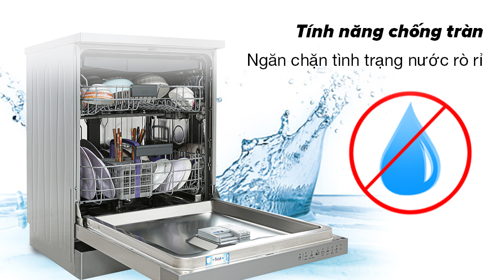 Máy rửa chén độc lập có sấy Beko DFN28424X-Trang bị tính năng chống tràn giảm tránh tình trạng rò rỉ nước 